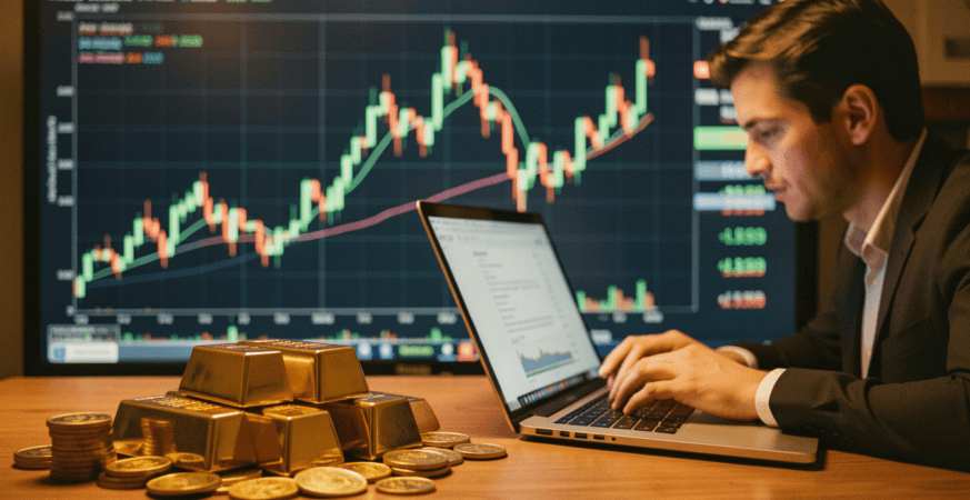 Financial analyst examining gold market performance amid economic uncertainty in the U.S. economy.