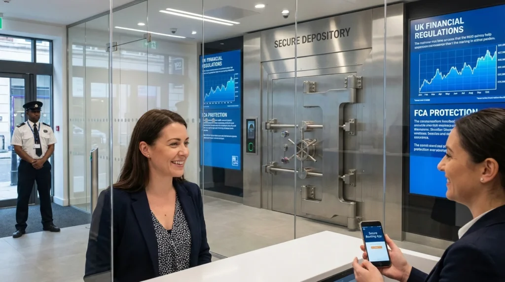 UK bank security and digital systems illustrating how banks manage customer funds and protect depositors’ money