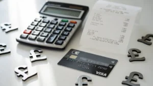 Cashback credit card with UK pound symbols and shopping receipt