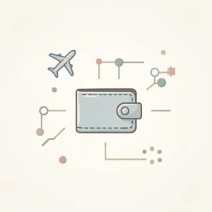 Illustration showing Avios points concept with travel and finance symbols in a UK context