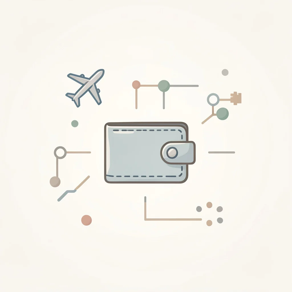 Illustration showing Avios points concept with travel and finance symbols in a UK context