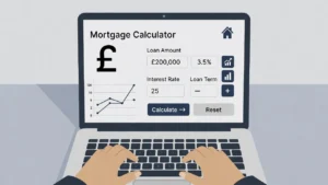 Mortgage calculator example showing estimated monthly repayments for a UK home buyer in GBP