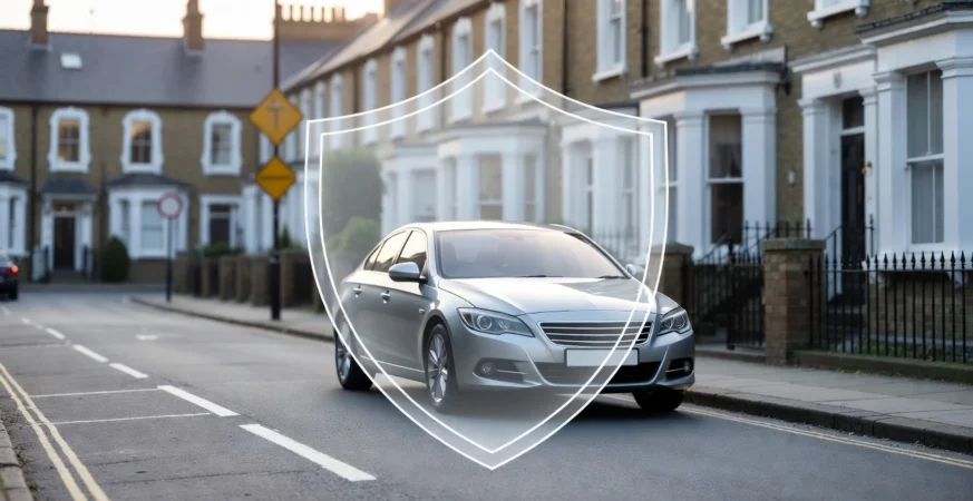 One protect car insurance explained for UK drivers with a protected car on a British street