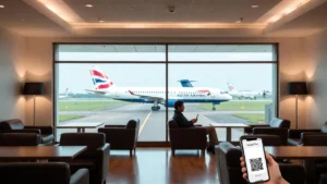 Airport lounge access associated with priority+pass of credit card in a UK airport