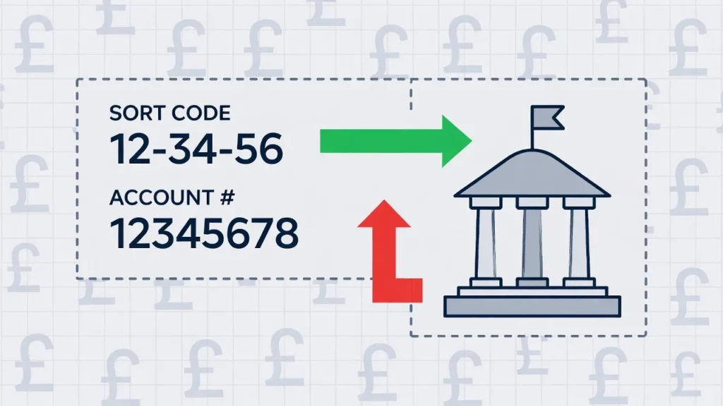 UK bank transfer with sort code and account number illustration