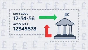 UK bank transfer with sort code and account number illustration
