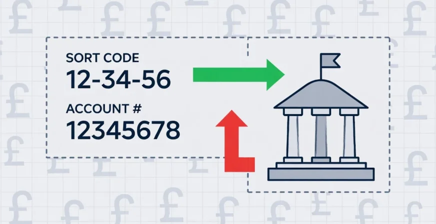 UK bank transfer with sort code and account number illustration