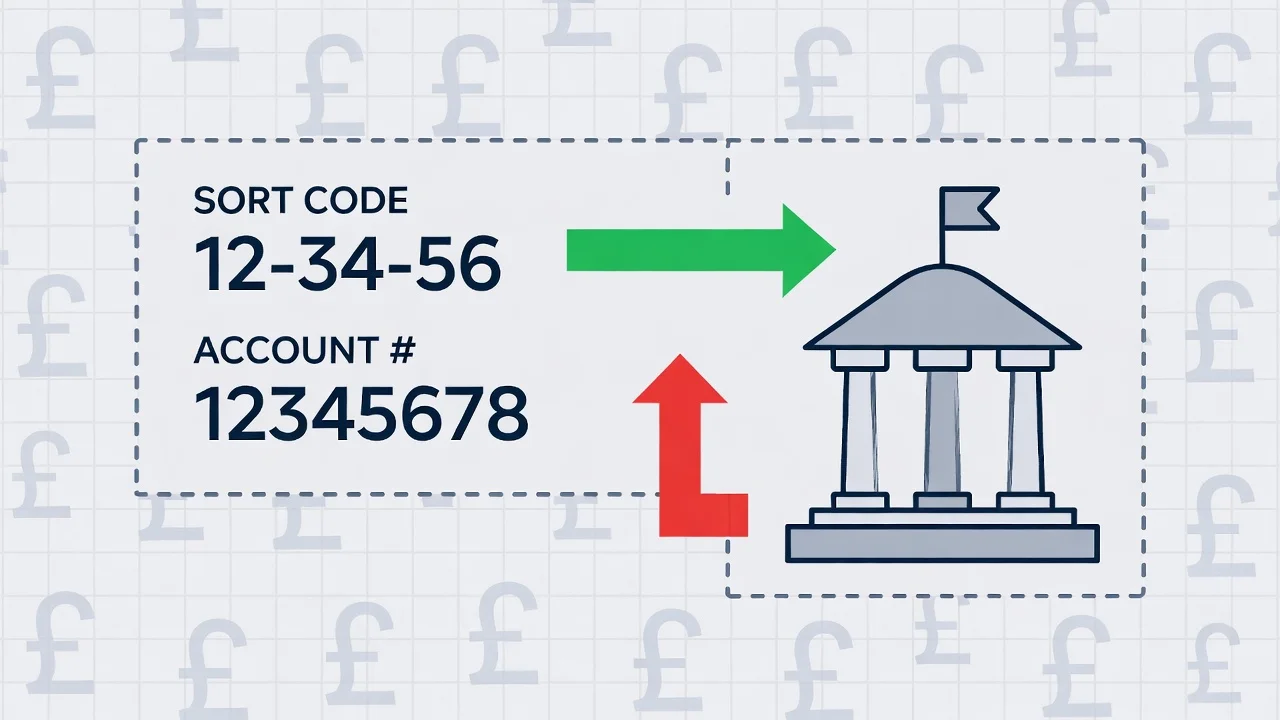 UK bank transfer with sort code and account number illustration