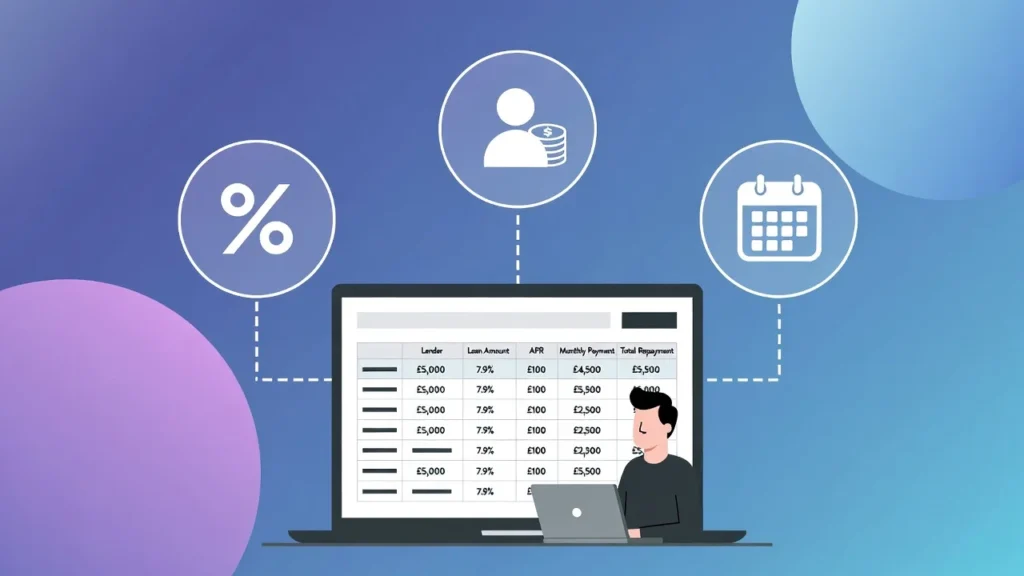 UK adult reviewing unsecured personal loan options at a desk with laptop and calculator