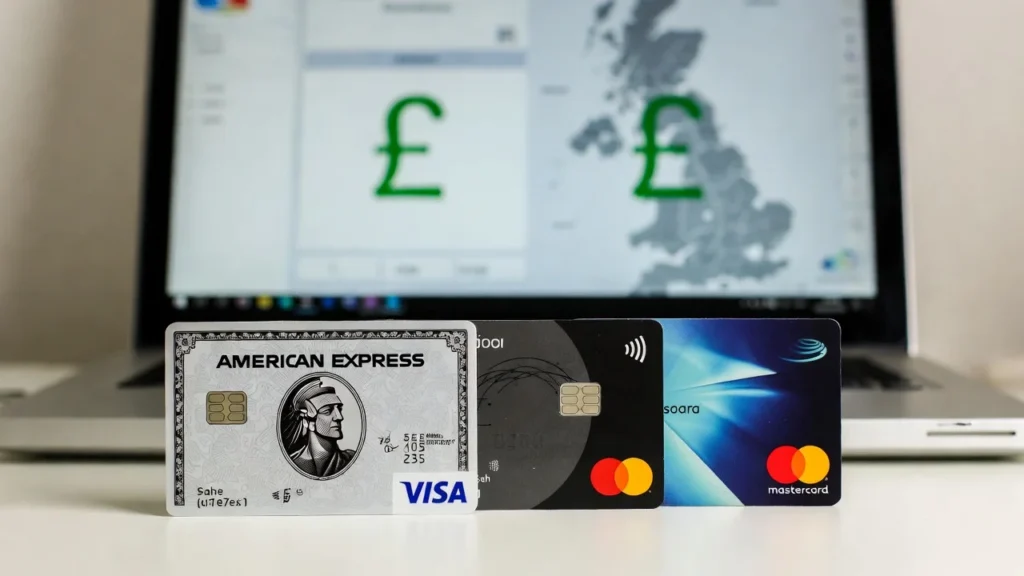 Comparison of American Express, Visa, and Mastercard credit cards used for payments in the United Kingdom