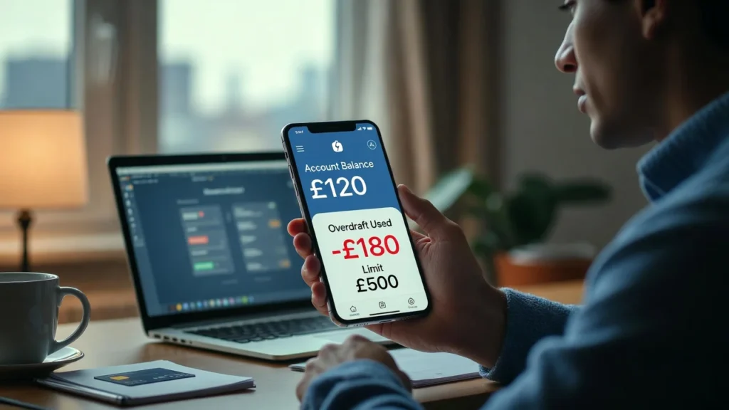 bank accounts and overdrafts UK shown on mobile banking app