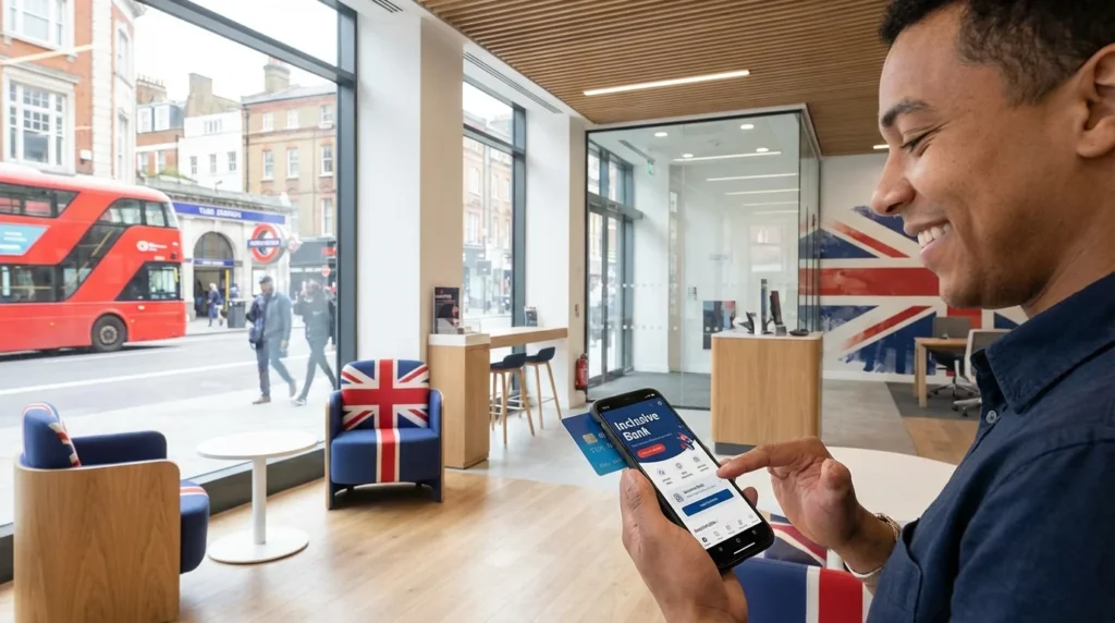 Person using basic bank account on mobile in UK showing no credit check banking