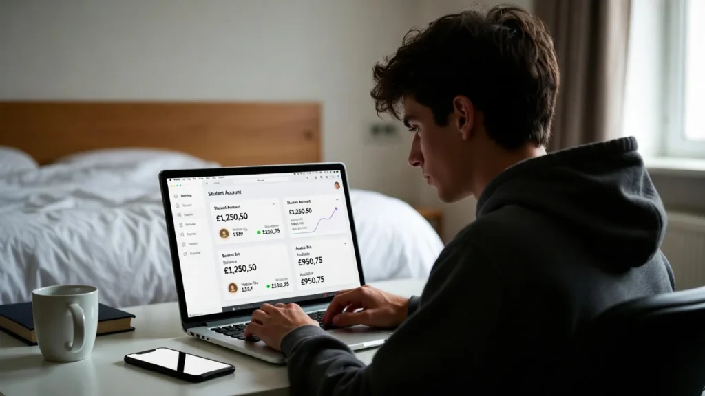Student comparing best student bank accounts UK 2026 on laptop and mobile banking app