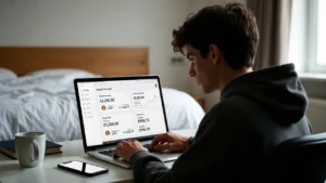 Student comparing best student bank accounts UK 2026 on laptop and mobile banking app