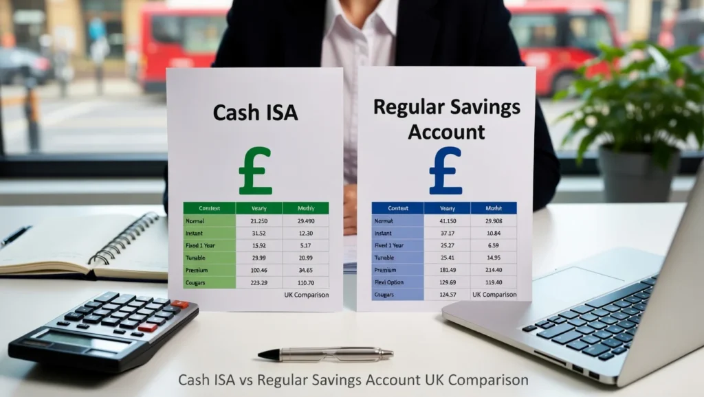 Comparison of Cash ISA and regular savings account options for tax-free savings in the UK