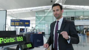 UK traveller using Heathrow Rewards Program lounge and retail services