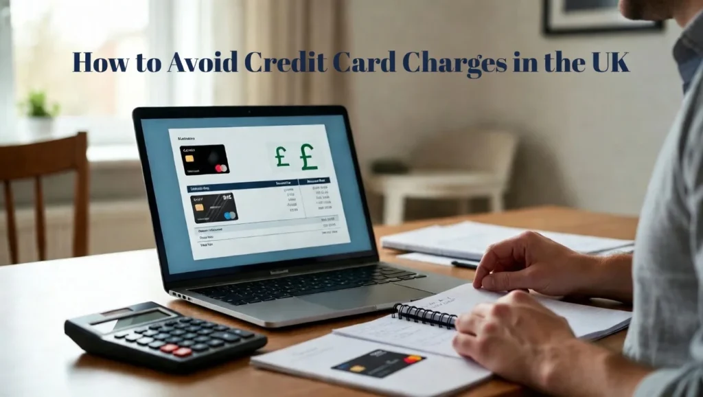 UK consumer reviewing credit card statement and planning payments to avoid credit card charges