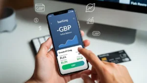 Person checking mobile banking app showing instant overdraft bad credit balance in the UK