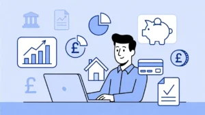 Illustration showing how MoneyHelper works in the UK with budgeting, debt, and pension guidance tools